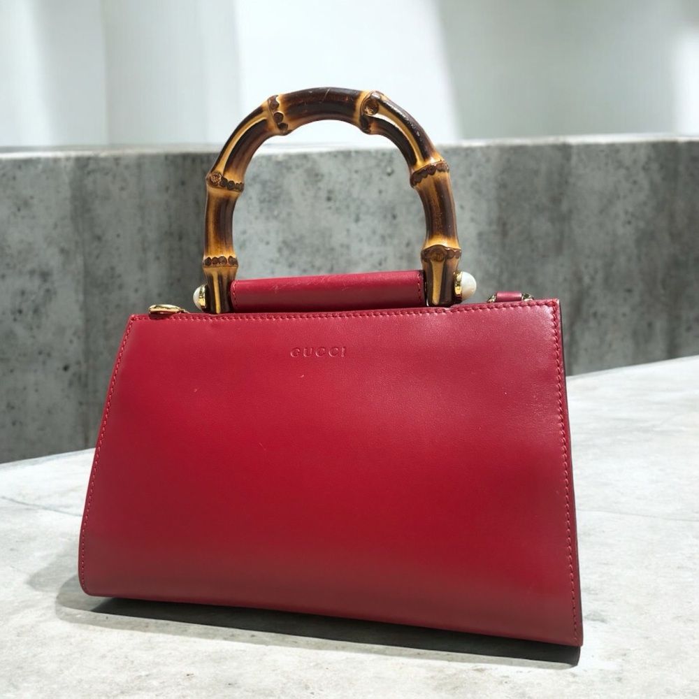 Red GUCCI Mini Bamboo Nymphaea Satchel - Picture 4 of 16